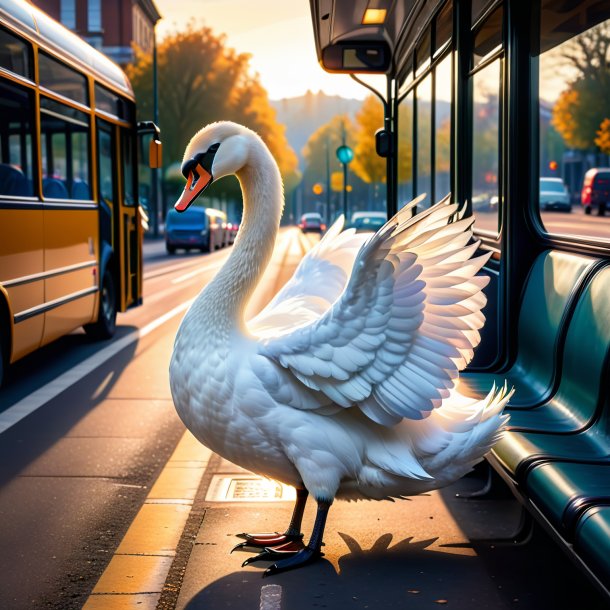 Imagem de um cisne em uma saia no ponto de ônibus