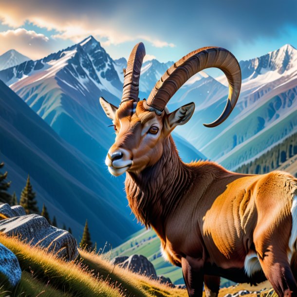 Image of a ibex in a cap in the mountains