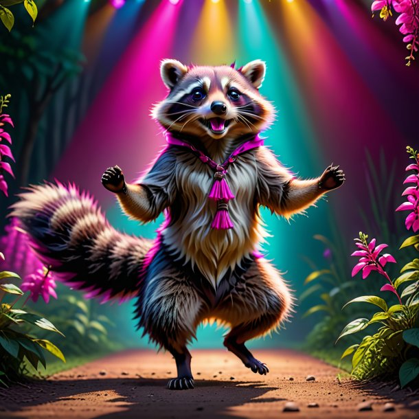 Image of a fuchsia dancing raccoon