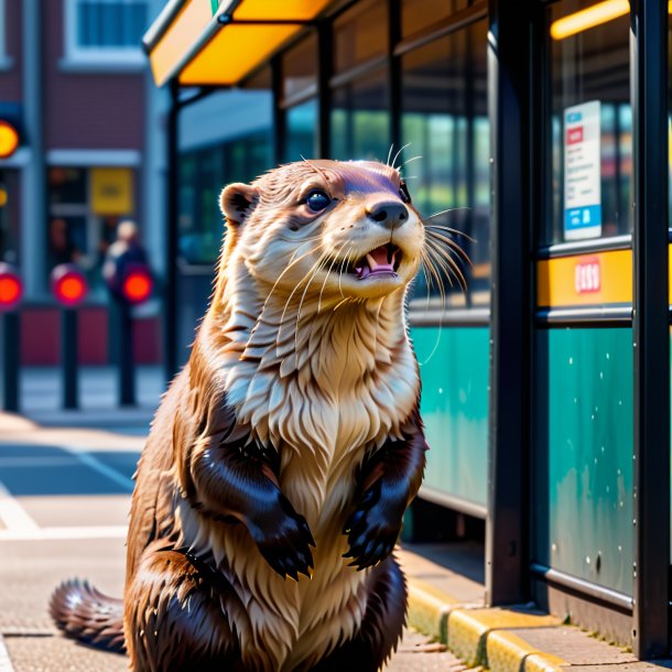 Foto de un enojado de una nutria en la parada de autobús