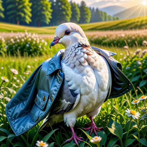 Image of a dove in a jacket in the meadow