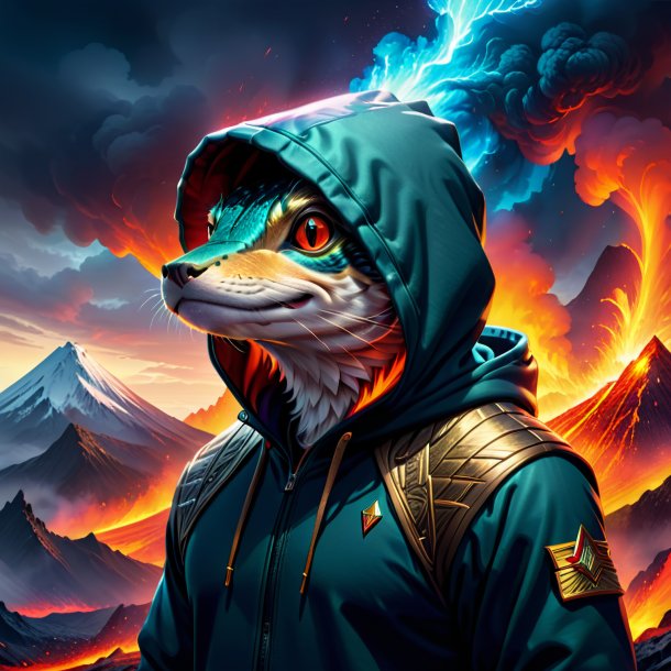 Illustration of a pike in a hoodie in the volcano