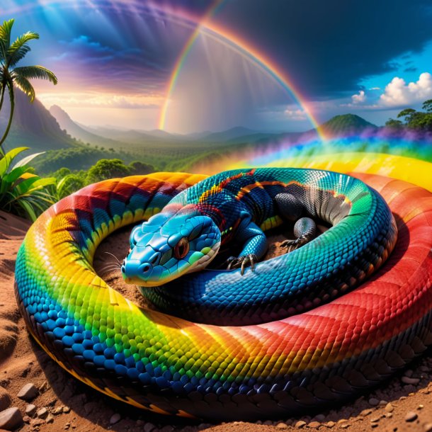 Pic d'un sommeil d'un cobra sur l'arc-en-ciel