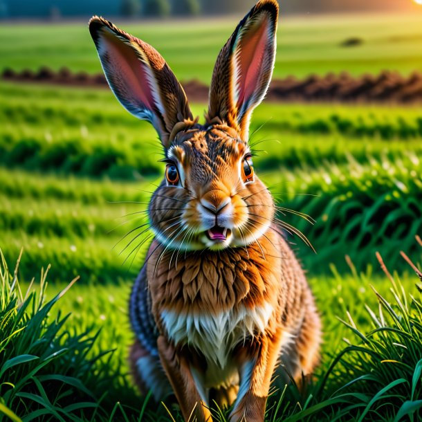 Image of a angry of a hare on the field