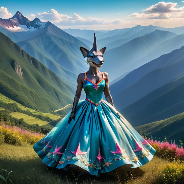 Pic of a hammerhead shark in a dress in the mountains