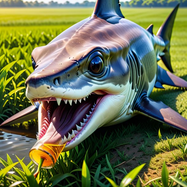 Picture of a drinking of a hammerhead shark on the field