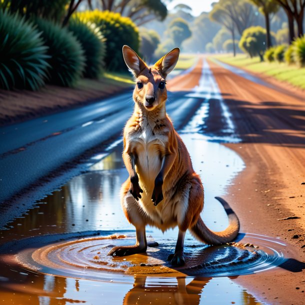 Pic d'une danse d'un kangourou dans la flaque