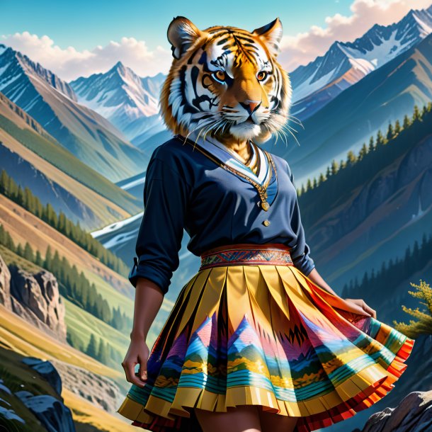 Drawing of a tiger in a skirt in the mountains