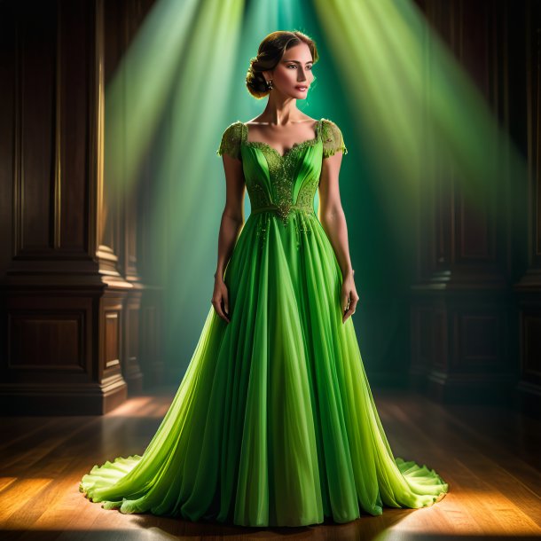 Foto de un vestido verde guisante de madera