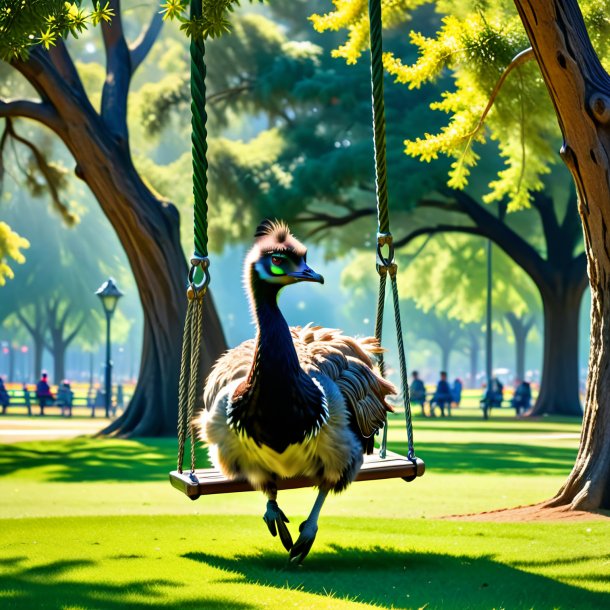 Foto de un balanceo en un columpio de un emu en el parque