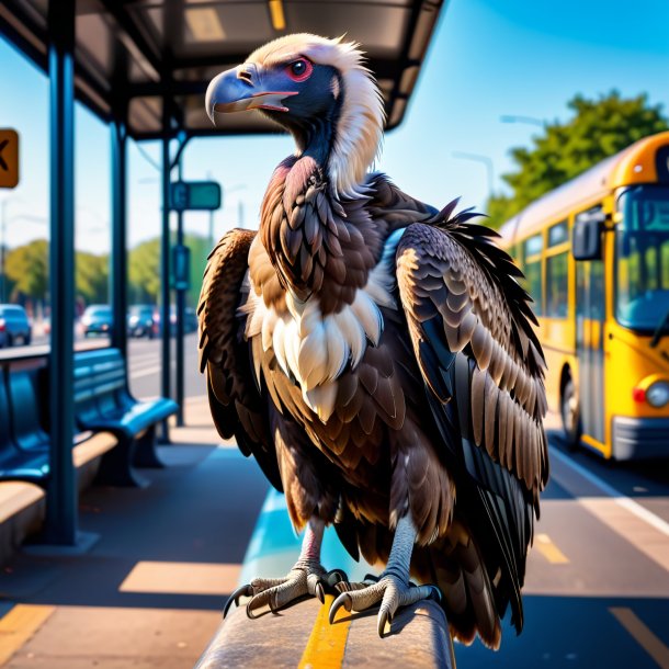 Foto de um abutre em um cinto no ponto de ônibus