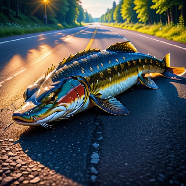 Pic of a sleeping of a pike on the road