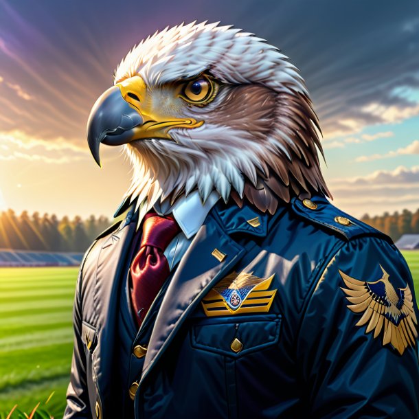 Drawing of a eagle in a jacket on the field