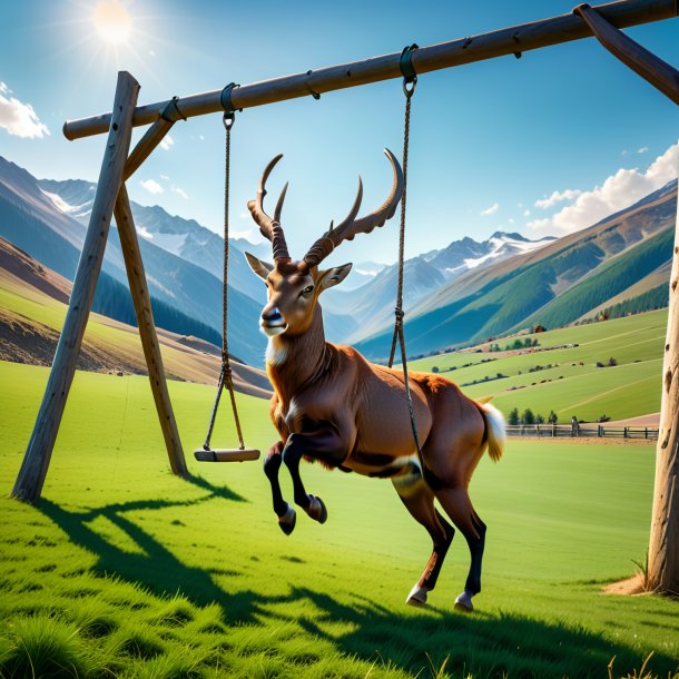 Picture of a swinging on a swing of a ibex on the field