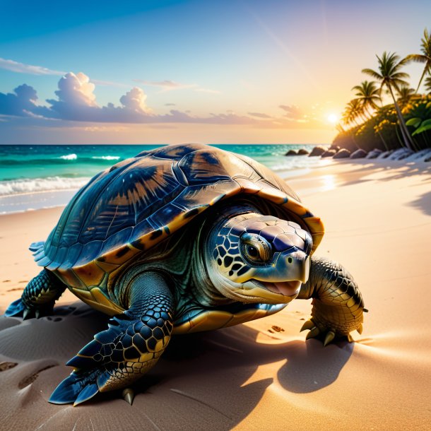 Image d'une colère d'une tortue sur la plage