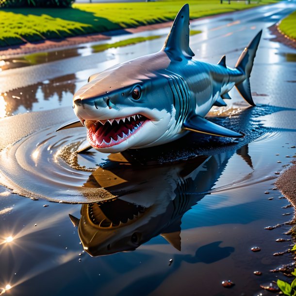 Image of a playing of a shark in the puddle