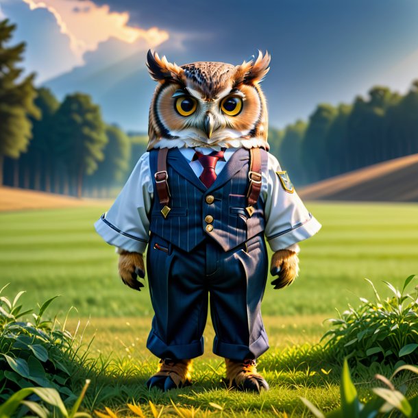 Pic of a owl in a trousers on the field