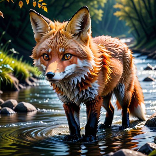 Image of a fox in a gloves in the river