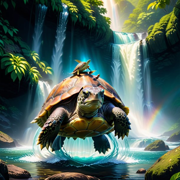 Pic of a turtle in a skirt in the waterfall