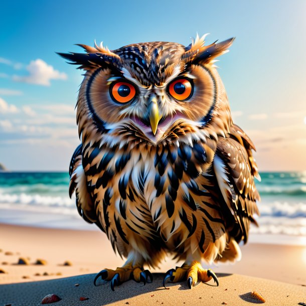 Image of a angry of a owl on the beach