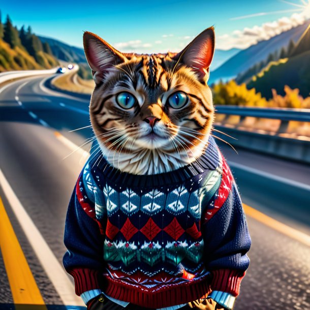 Picture of a tuna in a sweater on the highway