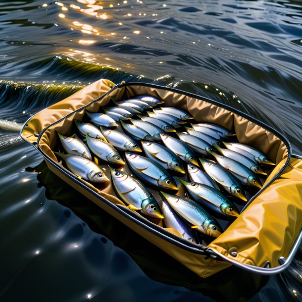 Imagem de uma sardinha em uma jaqueta no rio