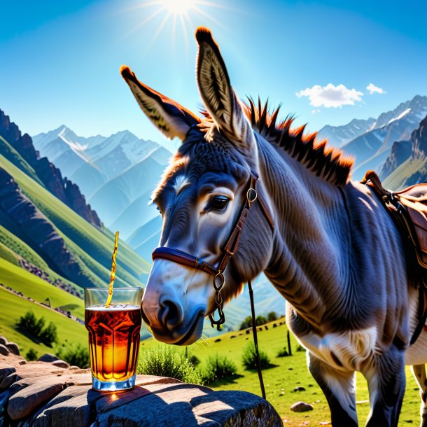 Photo of a drinking of a donkey in the mountains