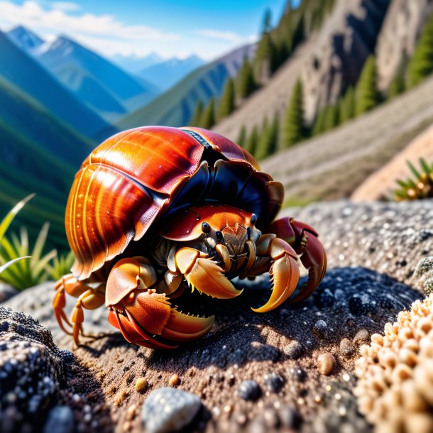 Imagen de un cangrejo ermitaño en un cinturón en las montañas