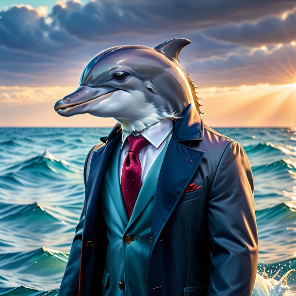 Image of a dolphin in a coat in the sea