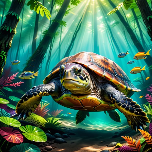 Image of a swimming of a turtle in the forest