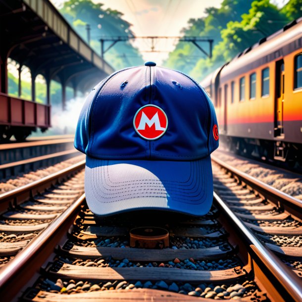 Image of a mol in a cap on the railway tracks