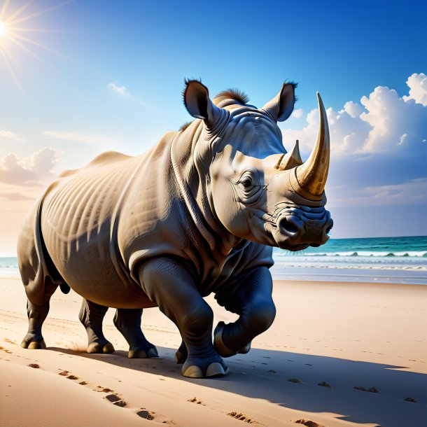 Image of a dancing of a rhinoceros on the beach