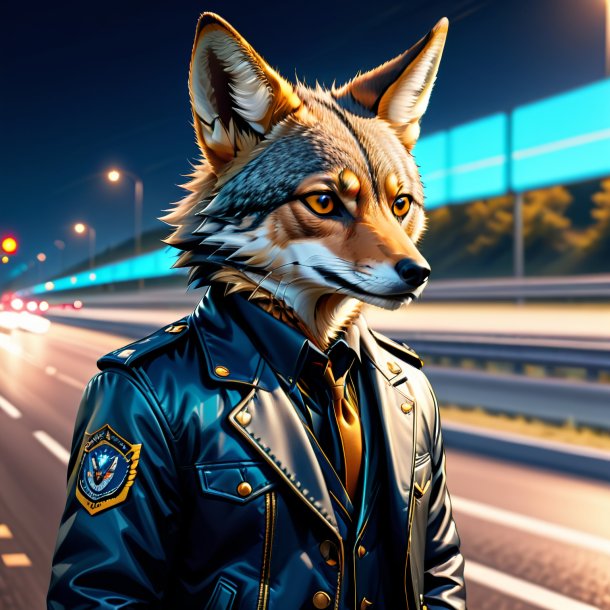 Illustration of a jackal in a jacket on the highway