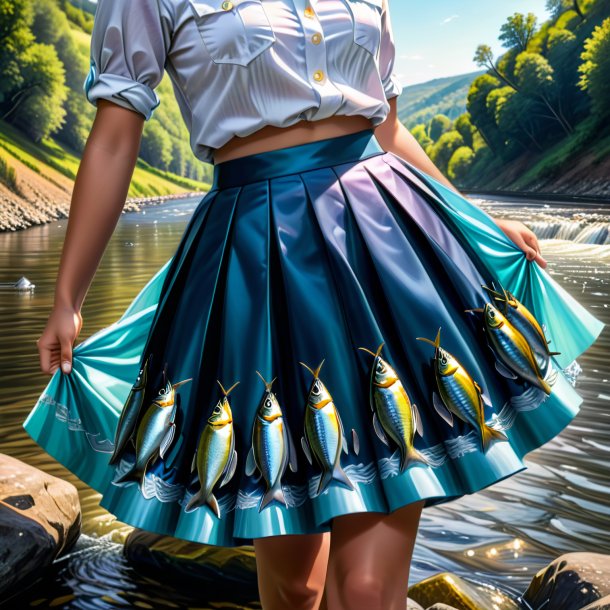 Drawing of a sardines in a skirt in the river