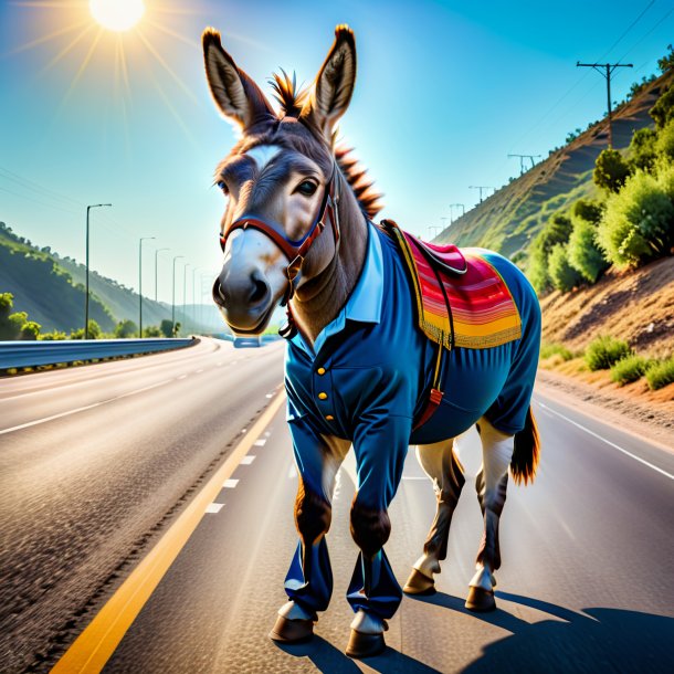 Foto de un burro en un pantalón en la carretera