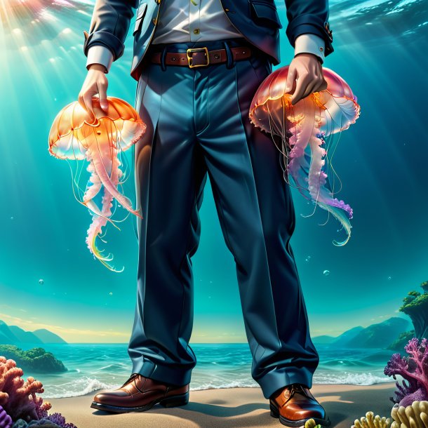 Illustration of a jellyfish in a trousers in the sea