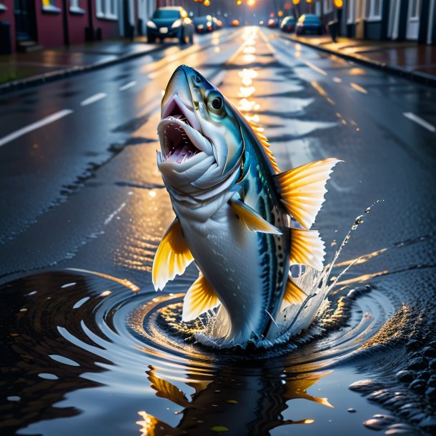 Image of a dancing of a haddock in the puddle