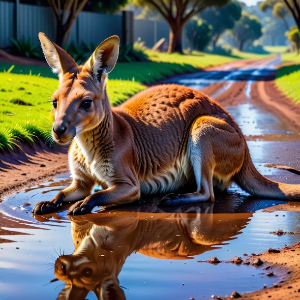 Pic of a resting of a kangaroo in the puddle