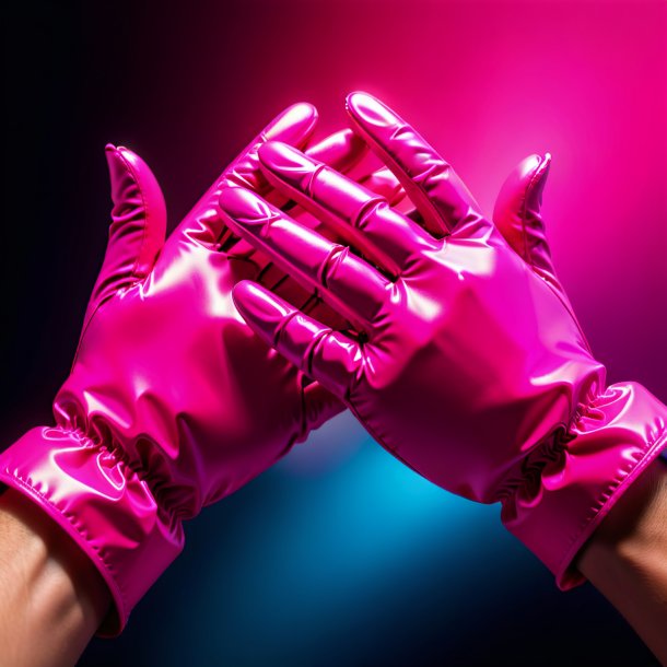 Photographie d'un gants rose chaud en polyéthylène