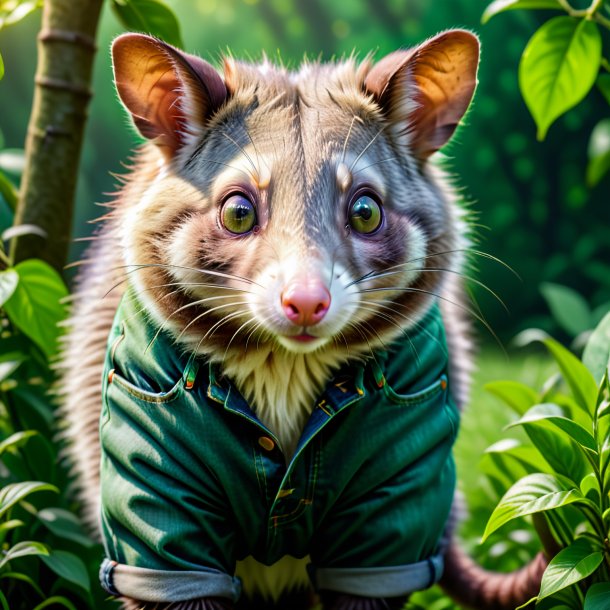 Picture of a possum in a green jeans