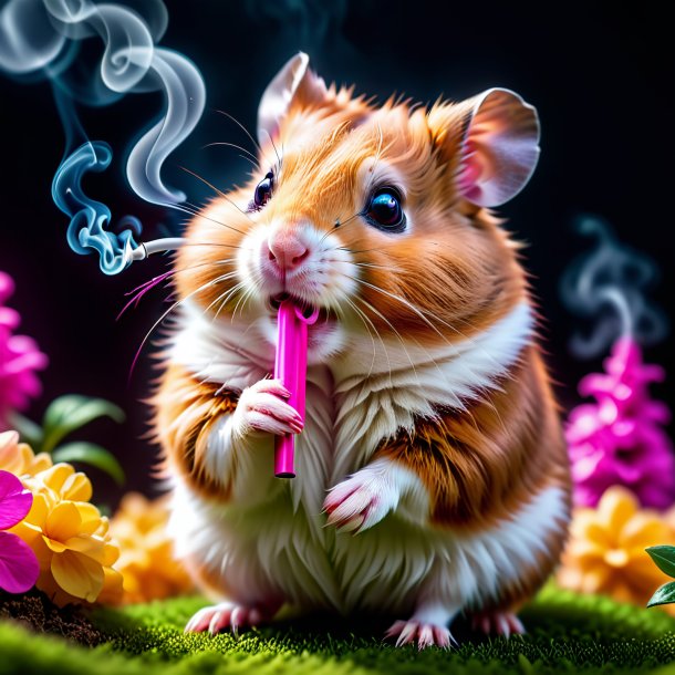 Image of a fuchsia smoking hamster