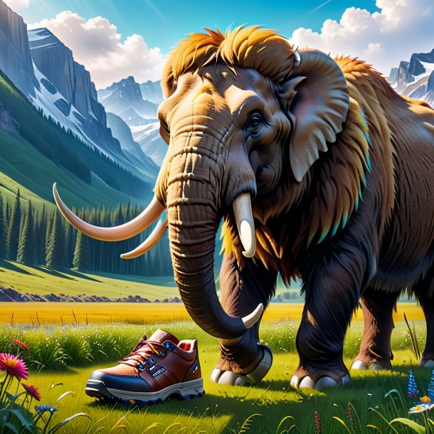 Imagen de un mamut en los zapatos en el prado