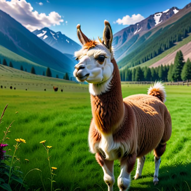 Pic of a angry of a llama in the meadow