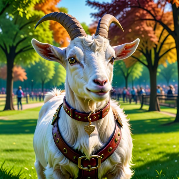 Picture of a goat in a belt in the park