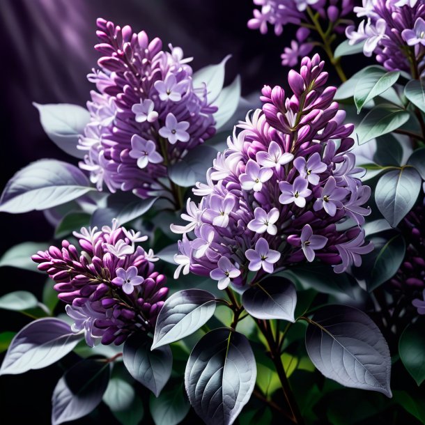 "depiction of a charcoal lilac, white"