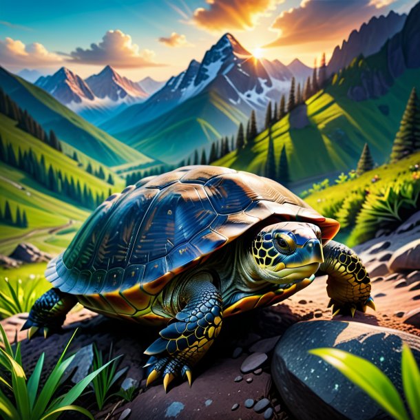 Photo of a playing of a turtle in the mountains