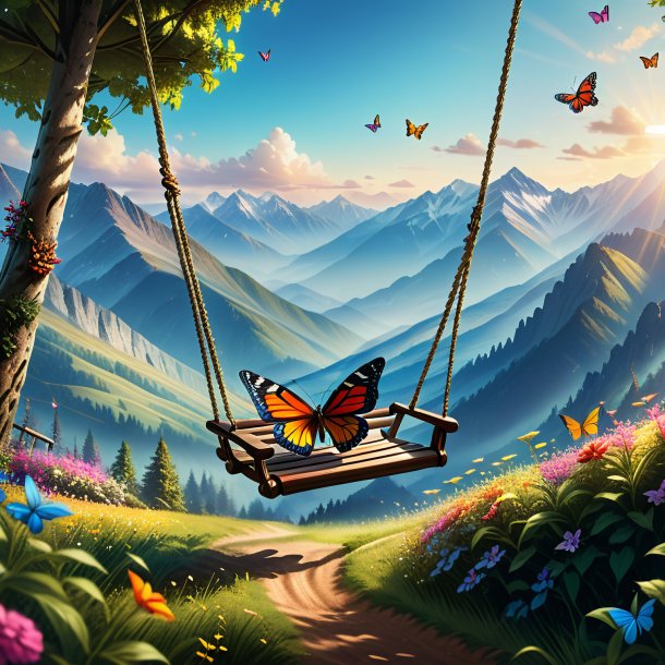 Picture of a swinging on a swing of a butterfly in the mountains