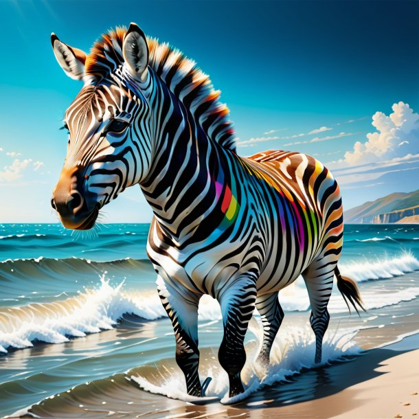 Ilustração de uma zebra em um casaco no mar