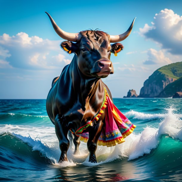 Photo of a bull in a skirt in the sea