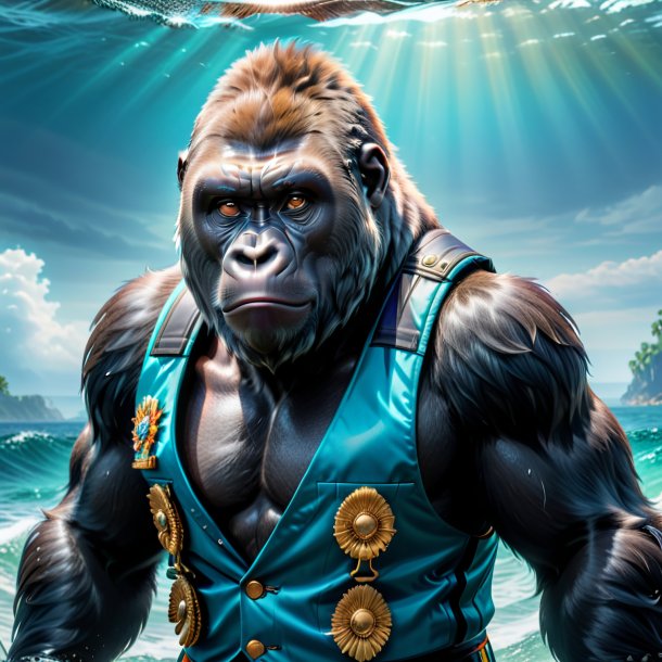 Photo of a gorilla in a vest in the sea